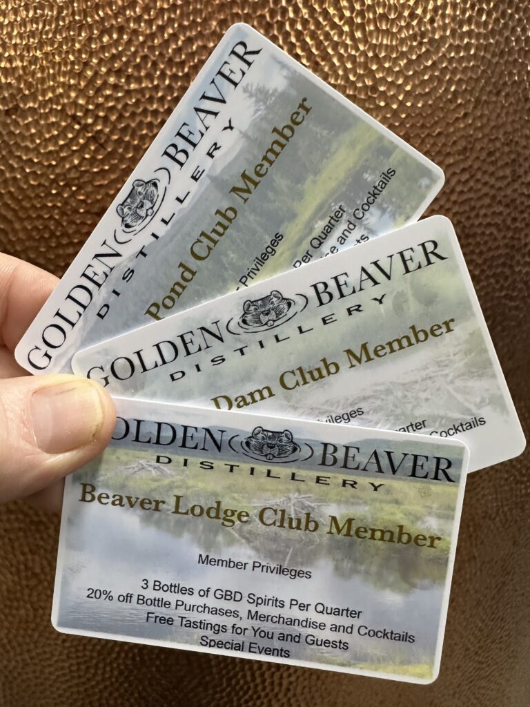 Golden Beaver Distillery Beaver Lodge Club level cards